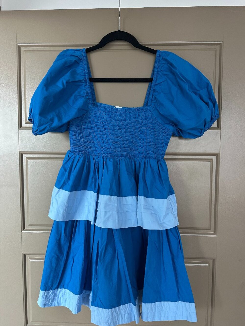 English Factory Puff Sleeve Smocked Tiered Babydoll Dress